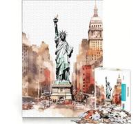 Puzzle de 1000 pièces Statue de la Liberté Jeu de réflexion activités familiales avec Poster et fiche de Questions-réponses Assortis 38x26cm