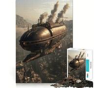 Puzzle de 1000 pièces Steampunk Aéronef au-Dessus de la Ville pour Adolescents Jeu d'exercice Mental et de Relaxation Modèle à Assembler Liste de souhaits du Père Noël 50x75cm