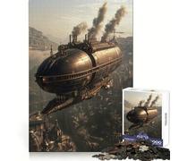 Puzzle de 1000 pièces Steampunk Aéronef au-Dessus de la Ville pour Adolescents Jeu d'exercice Mental et de Relaxation Modèle à Assembler Liste de souhaits du Père Noël 50x75cm
