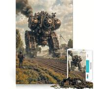Puzzle de 1000 pièces Steampunk Mech dans Un Paysage Rural pour Adultes Jeu de réflexion et de Calme Décoration Murale épurée 38x26cm