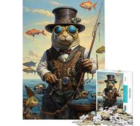 Puzzle de 1000 pièces Steampunk Phoque Pêcheur Activités Amusantes à la Maison décoration Murale Jeu Pratique pour Les 14 Ans et Plus 38x26cm