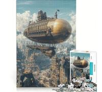 Puzzle de 1000 pièces Steampunk représentant Un dirigeable Urbain Jouet éducatif Course de Vitesse Manuelle avec des pièces de Formes aléatoires Parfaitement emboîtables 38x26cm