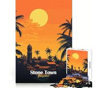 Puzzle de 1000 pièces Stone Town Zanzibar Coucher de Soleil pour Adolescents Jeu de réflexion et de détente Découpe Nette Liste de souhaits du Père Noël 38x26cm
