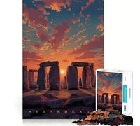 Puzzle de 1000 pièces Stonehenge au Coucher du Soleil en Pixel Art pour Adultes et Adolescents Amélioration de la mémoire Détente et légèreté Découpe Nette 38x52cm