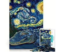 Puzzle de 1000 pièces Style Alligator dans Une Nuit étoilée pour Adultes,Jeu Stimulant l'esprit,pièces précises et sans Couture,activité relaxante à Faire en Groupe à l'intérieur (38x26cm)