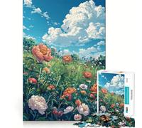 Puzzle de 1000 pièces Style BD Prairie de pivoines pour Adolescents, Jeu de logique mentale, évasion apaisante, Objet de Collection aux Bords Fins (50x75cm)
