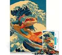 Puzzle de 1000 pièces Style Ukiyo-e Grenouille surfeuse pour Adultes, Jeu de réflexion, Divertissement d'intérieur, Bords précis, Objet de Collection 38x26cm