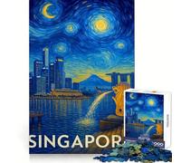 Puzzle de 1000 pièces Style Van Gogh représentant la Skyline de Singapour 50x75cm, idéal pour Les Adultes Jeu de logique et de réflexion Découpe précise Collection d'œuvres d'art