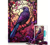 Puzzle de 1000 pièces Style vitrail Corbeau pour Adolescents, Jeu de logique Fine, Divertissement Relaxant, décoration Murale aux Bords Nets (38x52cm)