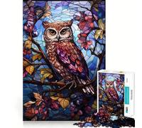 Puzzle de 1000 pièces Style vitrail Hibou pour Adolescents, Jeu Intelligent, Image à Assembler, Joli Cadeau (38x26cm)