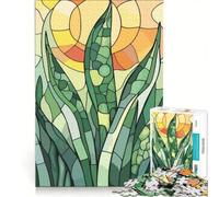 Puzzle de 1000 pièces Style vitrail Plantes Vertes Jeu de réflexion Cadeau d'anniversaire avec des pièces de Formes aléatoires Parfaitement emboîtables 50x75cm