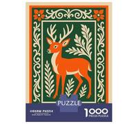 Puzzle De 1000 Pièces Stylized Deer Illustration with Floral Border Puzzles pour Adultes : Un Casse-tête Amusant Et Stimulant À Réaliser. Cadeaux d'anniversaire Et De Noël Uniques 38x26cm/1000pcs