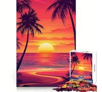 Puzzle de 1000 pièces Sunset Beach Palms pour Adultes, Jouet Pure Logic, Divertissement apaisant, découpe Nette, Cadeau Exceptionnel 38x52cm