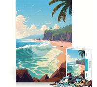 Puzzle de 1000 pièces Sunset Beach pour Adultes Soulagement du Stress Coupe ajustée Père Noël Vœux 38x52cm