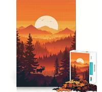 Puzzle de 1000 pièces Sunset Moose pour Adultes, Jeu de réflexion, Calme et détente, décoration Murale épurée 38x52cm