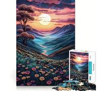 Puzzle de 1000 pièces Sunset Mountain Valley Teenagers Stimule la mémoire Jeu apaisant Bords Nets Cadeau de Noël 50x75cm