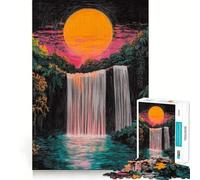 Puzzle de 1000 pièces Sunset Waterfall Crayons Scratch pour Adolescents Jeu de réflexion et de détente Découpe précise Joli Cadeau 38x26cm