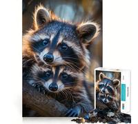 Puzzle de 1000 pièces sur Le thème de la Famille des ratons laveurs, idéal pour Les Adolescents Jeu de logique Fine, Divertissement Facile, Bords Nets, Cadeau pour Les fêtes (38x26cm)