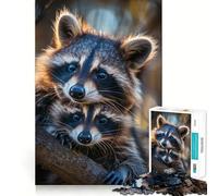 Puzzle de 1000 pièces sur Le thème de la Famille des ratons laveurs, idéal pour Les Adolescents, pour développer Leur mémoire, se détendre et Profiter d'un Espace de Jeu Facile (50x75cm)