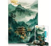 Puzzle de 1000 pièces sur Le thème de la Nature, Vert et Or, pour Adultes et Adolescents Jeu de logique Clair et Relaxant Découpe Parfaite pour Les vœux du Père Noël (50x75cm)