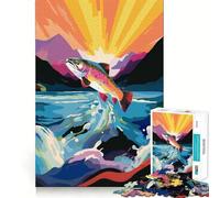 Puzzle de 1000 pièces sur Le thème de la pêche la Truite Arc-en-Ciel pour Adolescents Jeu Intelligent d'intérieur Découpe précise Cadeau Exquis (38x26cm)