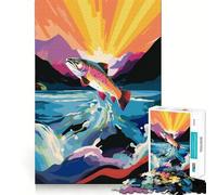 Puzzle de 1000 pièces sur Le thème de la pêche la Truite Arc-en-Ciel pour Adolescents stimule la mémoire, Loisirs faciles, Bords Nets, Surprise de Noël (50x75cm)