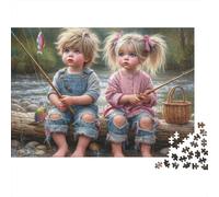 Puzzle de 1000 pièces sur Le thème de la pêche pour Enfants. Enfants Assis Dehors, Heureux et Heureux. Convient aux Adultes de 12 Ans et Plus. Jeu éducatif, décoration intérieure, 70 x 50 cm.
