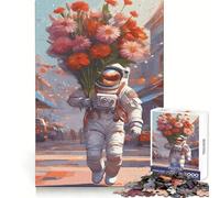 Puzzle de 1000 pièces sur Le thème de l'astronaute et des Fleurs, idéal pour Les Adolescents Un Cadeau Parfait et Symbolique pour stimuler Leur Cerveau et Leur Bien-être (38x52cm)