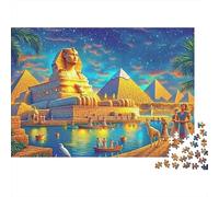 Puzzle de 1000 pièces sur Le thème de l'Égypte Antique : Sphinx et Pyramides de Nuit. Jeu éducatif pour Adultes. Décoration Magnifique. Anniversaire. Dimensions : 52 x 38 cm.