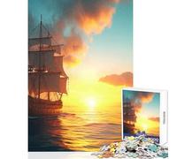 Puzzle de 1000 pièces sur Le thème des Pirates Un Paysage de Bateau Pirate Jeu éducatif idéal pour s'amuser en Famille Comprend Une Affiche et Une fiche de Questions-réponses Dimensions 38x26cm