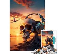 Puzzle de 1000 pièces sur le thème du coucher de soleil surréaliste de la musique et des crânes Jeu amusant et addictif pour cultiver la patience Idée cadeau de Père Noël secret apprentissage éducatif