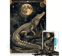 Puzzle de 1000 pièces sur le thème du crocodile d'eau et des cartes de tarot Jeu de réflexion et d'adresse Assemblage stable,sans pièces mobiles Passe-temps agréable pour les longs week-ends (38x52cm)