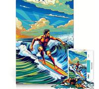 Puzzle de 1000 pièces Surfing WPAP Pop Art Color pour Adolescents, Jouet cognitif, Loisir Doux, Motif à Assembler, œuvre d'art 38x52cm