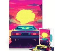 Puzzle de 1000 pièces Synthwave Retro Car Sunset pour Adolescents Jeu de réflexion et d'évasion apaisant 50x75cm
