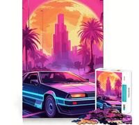 Puzzle de 1000 pièces Synthwave Retro Car Sunset pour Adolescents Stimule la mémoire, détente et Divertissement Bords précis Cadeau attentionné 50x75cm