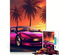 Puzzle de 1000 pièces Synthwave Retro Car Sunset pour Adultes, Jeu de réflexion, Divertissement d'intérieur, Bords précis, Objet de Collection 50x75cm