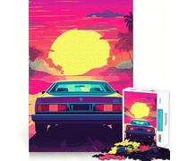 Puzzle de 1000 pièces Synthwave Retro Car Sunset pour Adultes, Puzzle de mémoire à Monter Lentement, Image à Assembler, Cadeau créatif 38x52cm