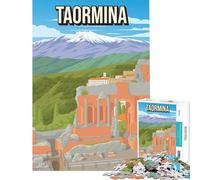 Puzzle de 1000 pièces Taormina Italie Sicile Affiche de Voyage pour Jeu éducatif défi et Casse-tête Cadeau de décoration Parfait pour Femmes et Hommes (Dimensions 38x52cm)