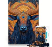 Puzzle de 1000 pièces Taureau Bleu avec troisième œil,pièces Parfaitement ajustées,Jouet créatif et Amusant,Moments de détente et de Plaisir,Cadeau de décoration d'anniversaire (50x75cm)
