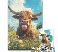 Puzzle de 1000 pièces - Taureau Joueur dans Un pré - Décoration Murale pour Les 14 Ans et Plus - 50x75cm