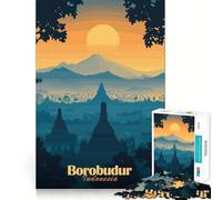 Puzzle de 1000 pièces Temple de Borobudur au Coucher du Soleil Jeu de logique et de réflexion Cadeau Artistique de Noël (38x26cm)