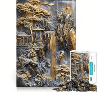 Puzzle de 1000 pièces Temple Zen Doré Mystique pour Adolescents, 1000 pièces, Jeu de logique Fine, Doux et Relaxant, Bords Nets, Cadeau de qualité supérieure (50x75cm)