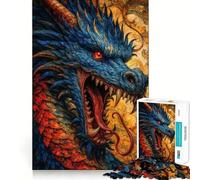 Puzzle de 1000 pièces Tête de Dragon Bleu et Rouge Assemblage précis Jeu Amusant et Stimulant,Divertissement Calme,décoration de Noël (38x52cm)