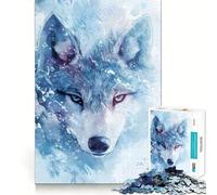 Puzzle de 1000 pièces Tête de Loup Aquarelle dans la Neige pour Adolescents,activité ludique et stimulante,découpe Nette,Composants Robustes,idéale pour se réunir (38x26cm)