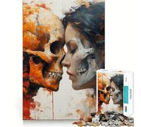 Puzzle de 1000 pièces Tête de Mort et Femme pour Adolescents, idéal pour améliorer la mémoire et Les Loisirs, découpe Solide, Cadeau de Noël 38x52cm