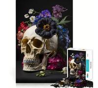 Puzzle de 1000 pièces Tête de Mort et Fleurs pour Adolescents Jeu de logique Solide Découpe de précision pour Les vœux du Père Noël 38x26cm