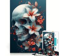 Puzzle de 1000 pièces Tête de Mort et Fleurs pour Adolescents Jeu de logique Solide Découpe précise pour Les vœux du Père Noël 38x26cm