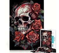 Puzzle de 1000 pièces Tête de Mort et Roses Rouges pour Adolescents Jeu de réflexion et de Relaxation mentale Modèle à Assembler Liste de souhaits du Père Noël 38x52cm