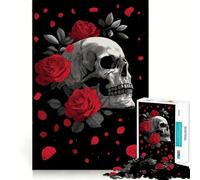 Puzzle de 1000 pièces Tête de Mort et Roses sur Fond Noir pour Adolescents, Jouet Anti-Stress, découpe Nette, liste de souhaits du Père Noël 38x52cm
