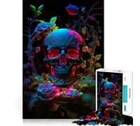 Puzzle de 1000 pièces Tête de Mort néon pour Adolescents, Jeu de logique, Passe-Temps Silencieux, Bords Lisses, Cadeau Unique (38x26cm)